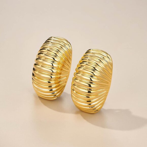 Gold Chunky Clip On Earrings Large Statement Jewelry Hypoallergenic Beach Wear - Picture 4 of 7